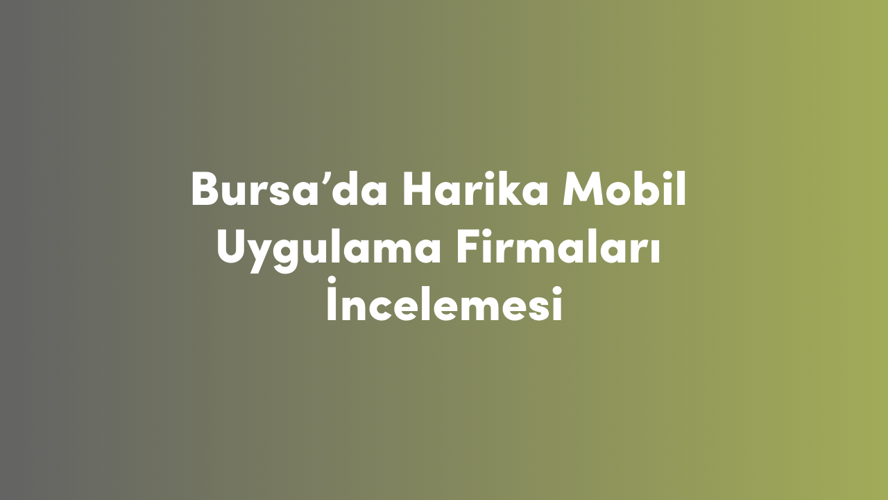 Bursa'da Harika Mobil Uygulama Firmaları İncelemesi
